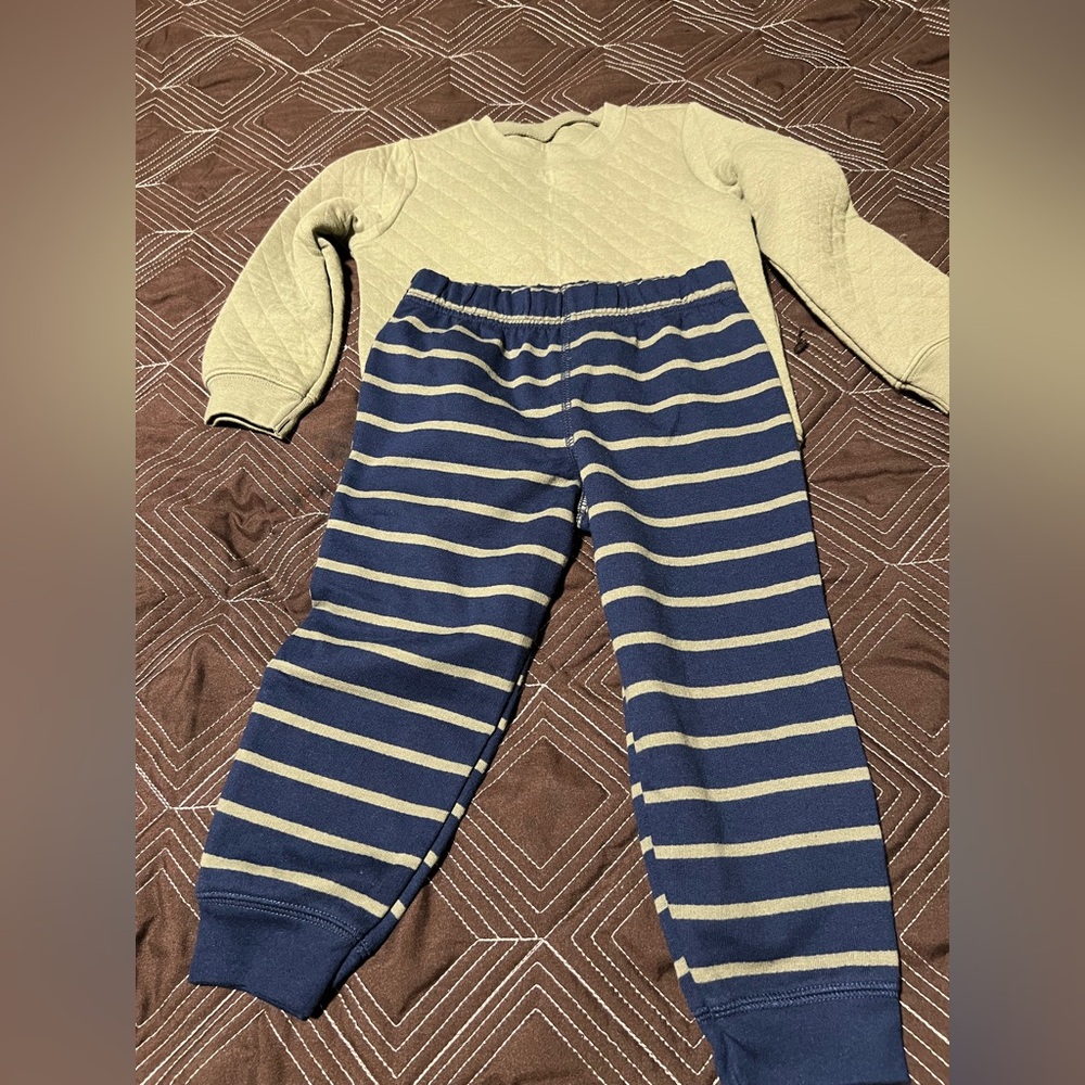 New Striped Navy and Beige Pajama Set
